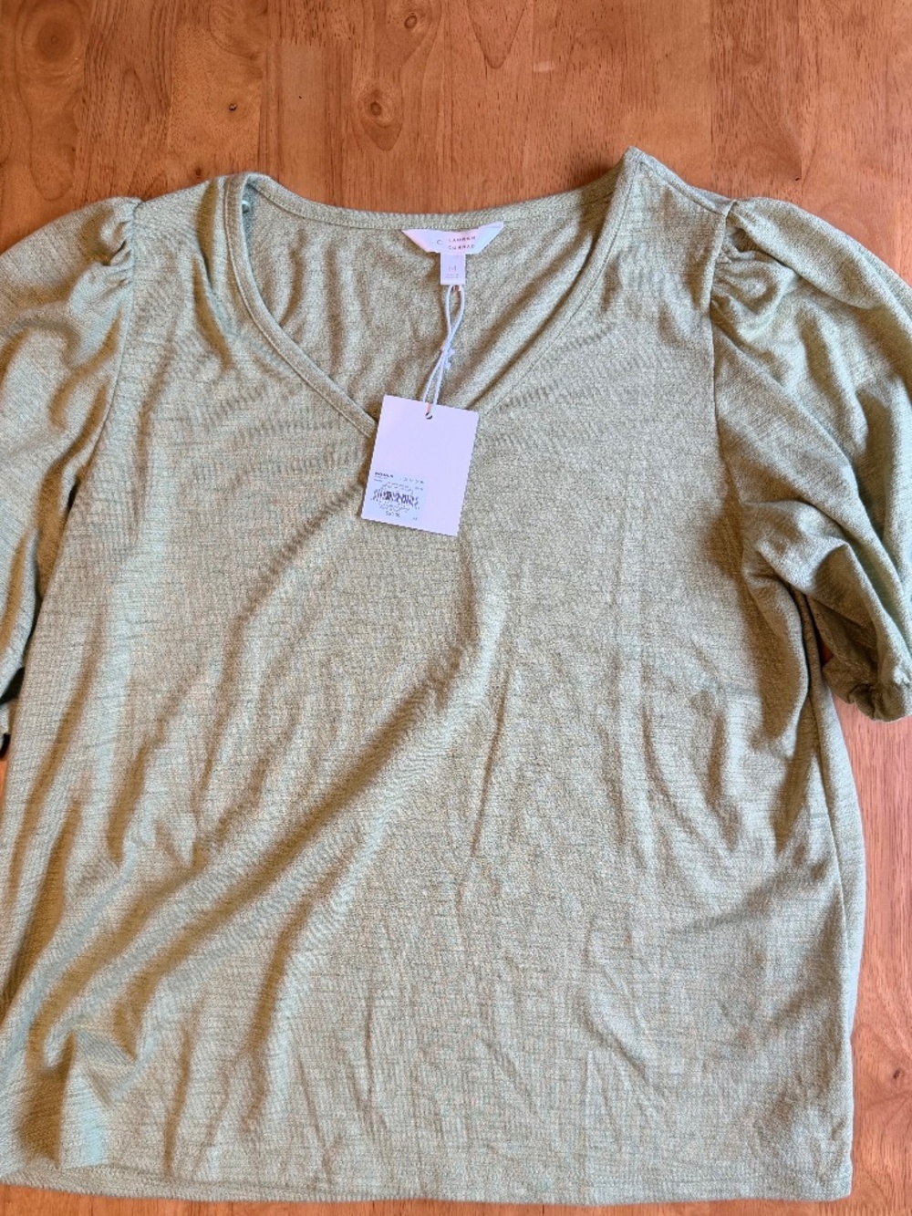 LC Lauren Conrad puff sleeve top in Vintage Olive  M